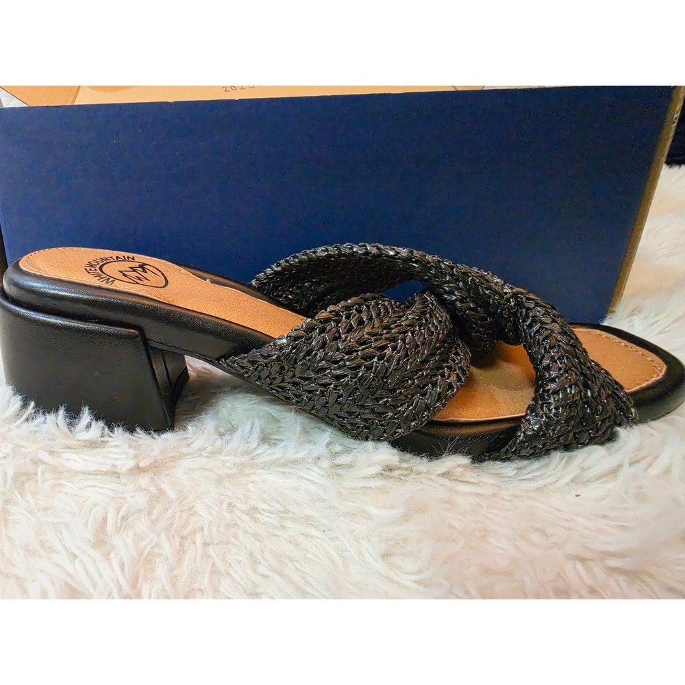 White Mountain Mills Black Crisscross Block Heel Sandals W37073 Size 8M